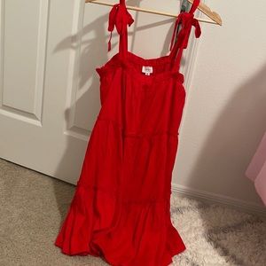 Pink Lily Red Ruffle Dress With Tie Straps